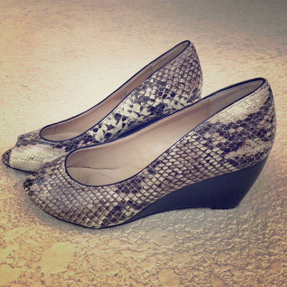 Adrienne Vittadini Faux Snake Skin Peep Toe Wedge